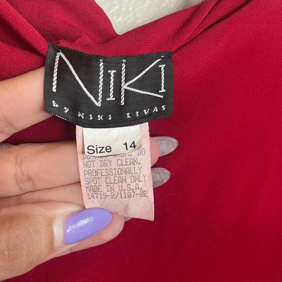 VTG Niki Livas Red Dress Sz 14 Maxi Fairy Whimsygoth Stretch 2000s Vampire Prom - Picture 5 of 8